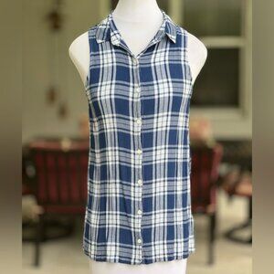 Max Jeans Blue Sleeveless Button Shirt Medisum M